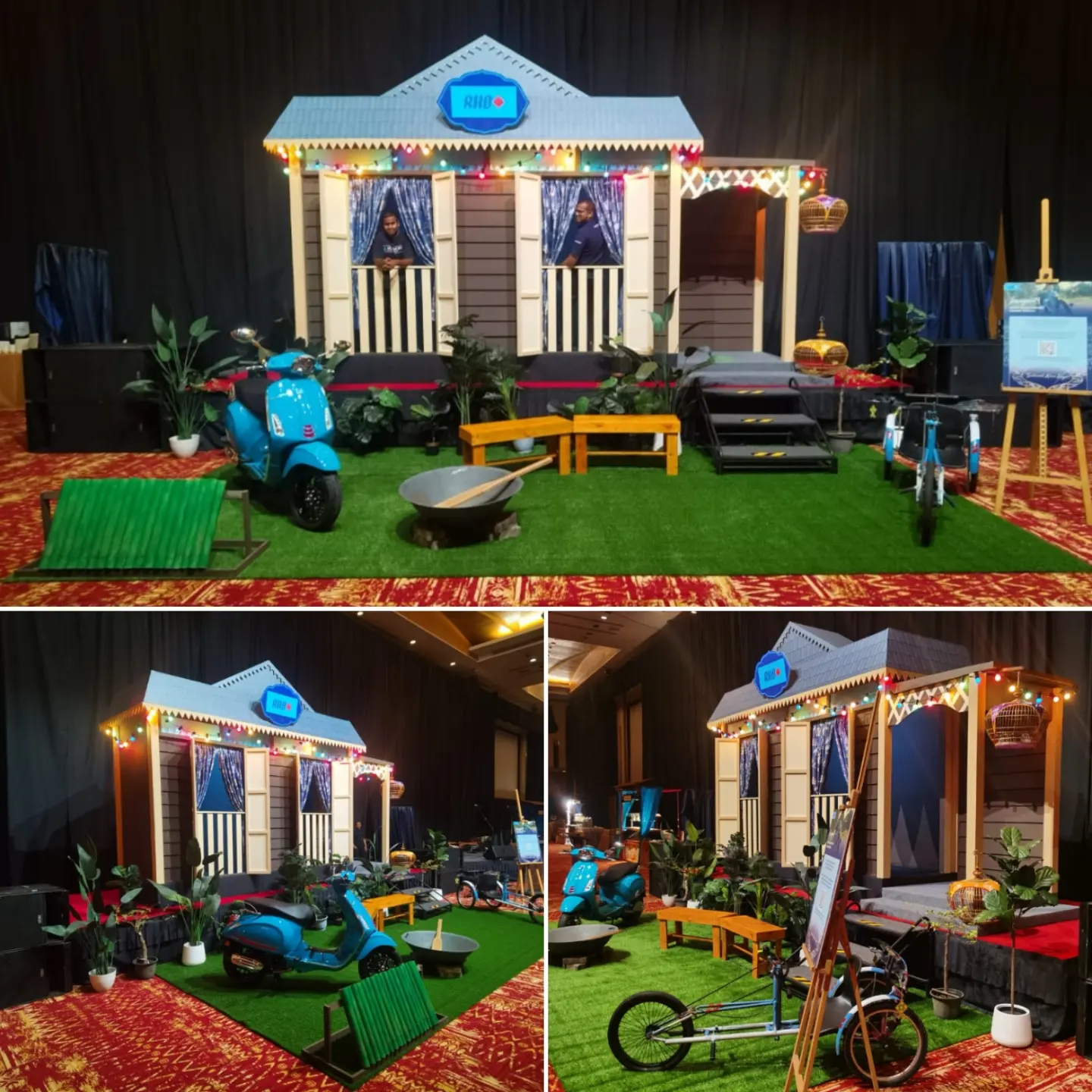 Branded photo booth activation setup with themed structure and props