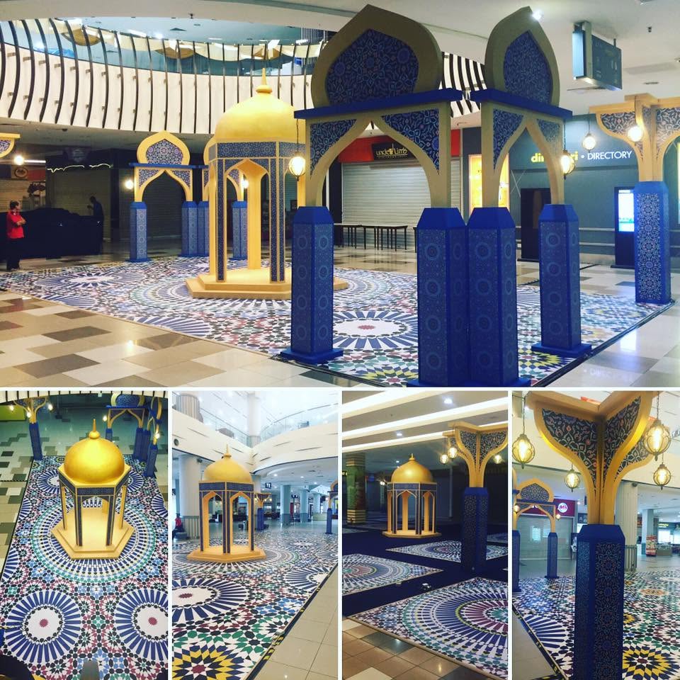 Moroccan-themed festive mall decor installation with domed arches